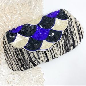 Sequin Mermaid Scale Scallop Tweed Snap Clutch